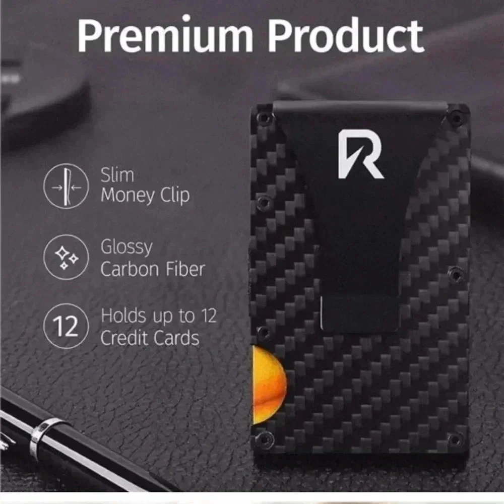 Premium Carbon Fiber Wallet for Men -Black Chic RFID Blocking Credit Card Holder